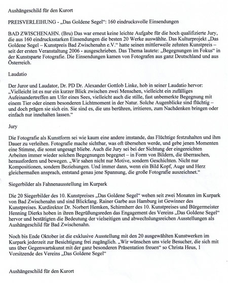 Goldenes Segel Pressespiegel Goldenes Segel Pressespiegel
